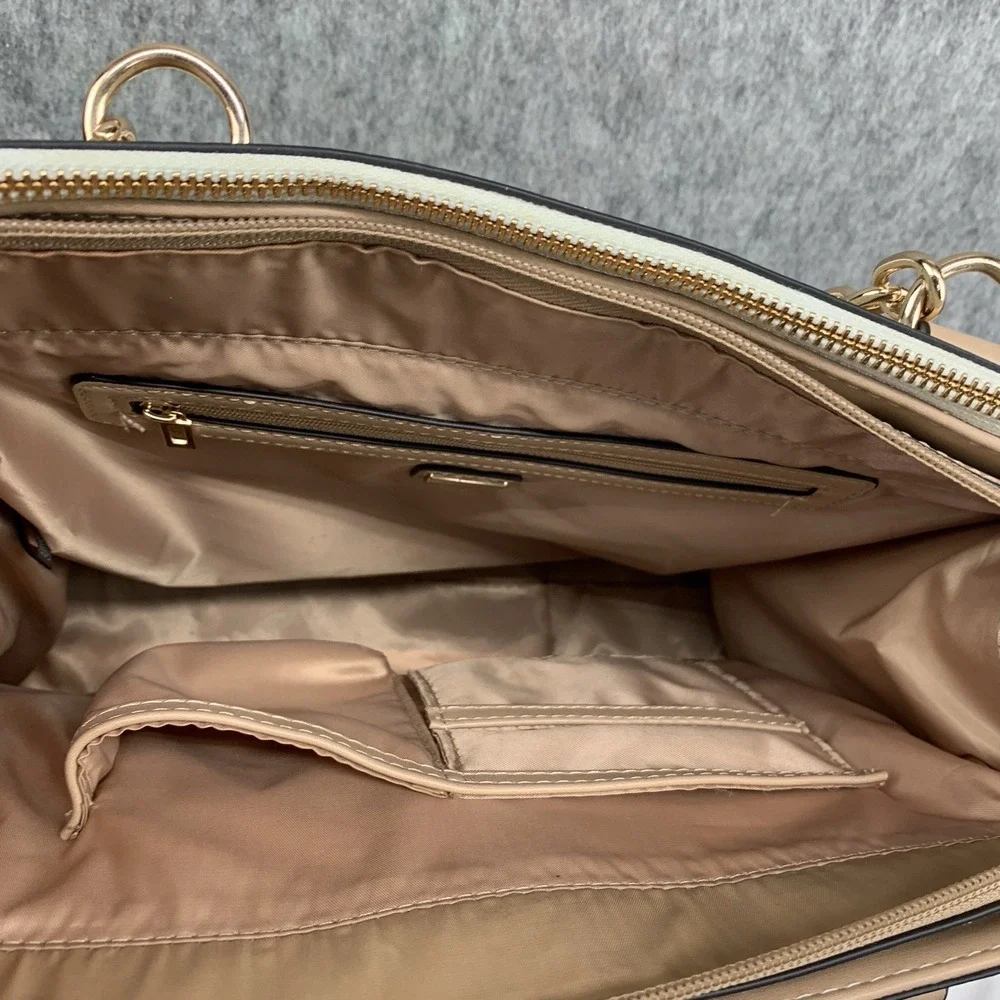 Guess Ellison Logo Satchel Tote Shoulder Bag Purse - Beige/Brown (13.5"x10.5") - Picture 3 of 12